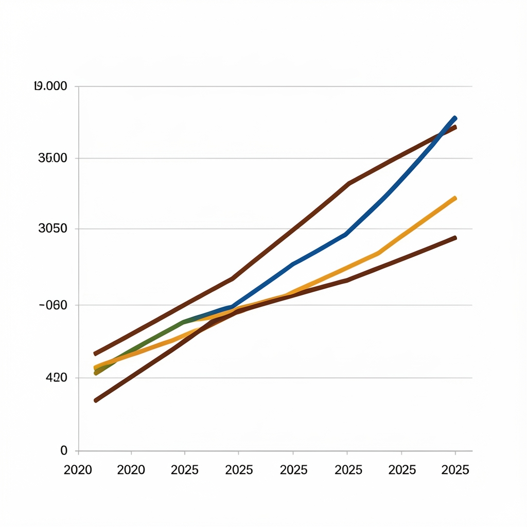 Grafički prikaz rasta digitalnih pretplatnika u hrvatskim medijima, usporedba 2020-2025 s linijskim dijagramima