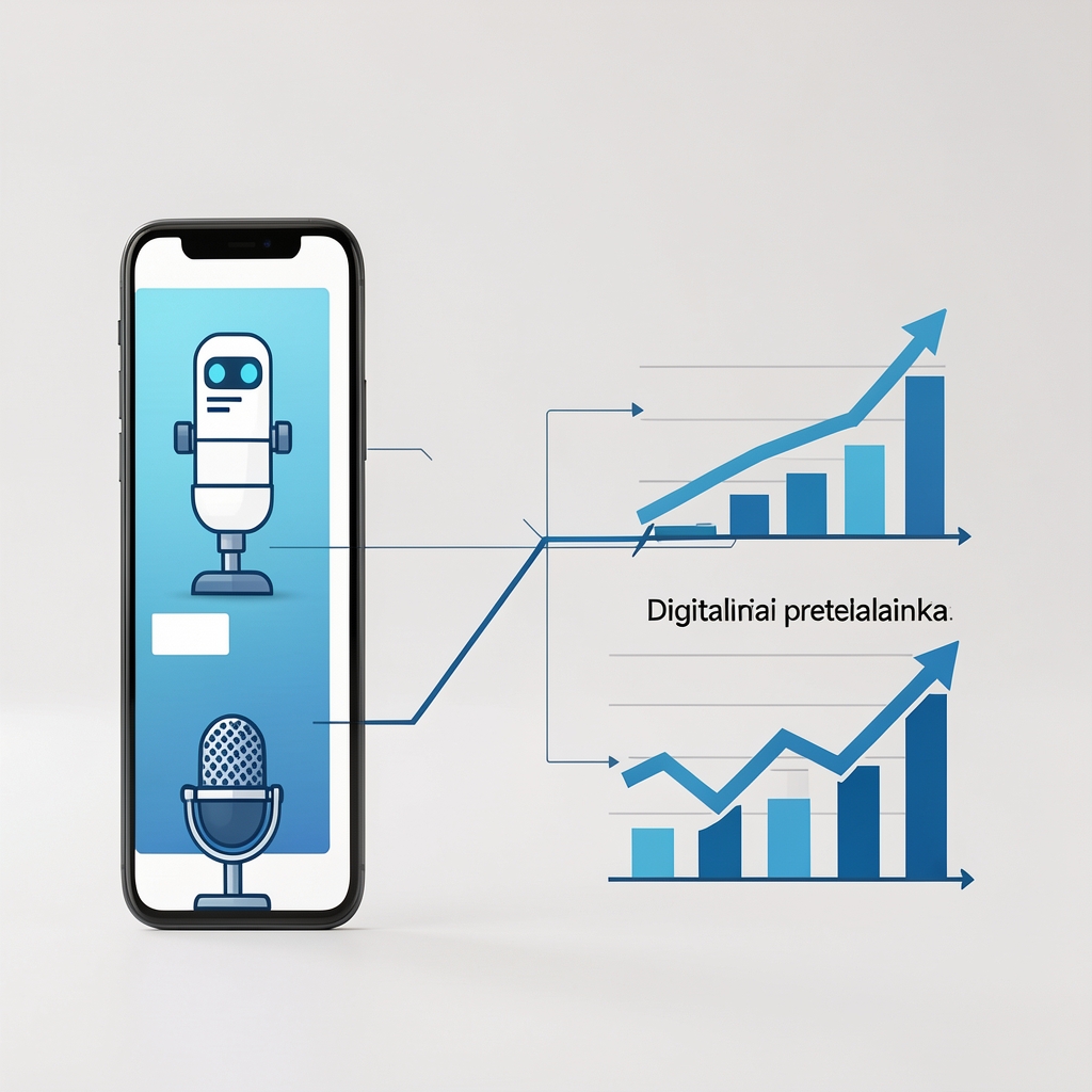 Infografika s ikonama medijskih trendova: smartphone, mikrofon, AI robot, grafički dijagram rasta digitalnih pretplatnika